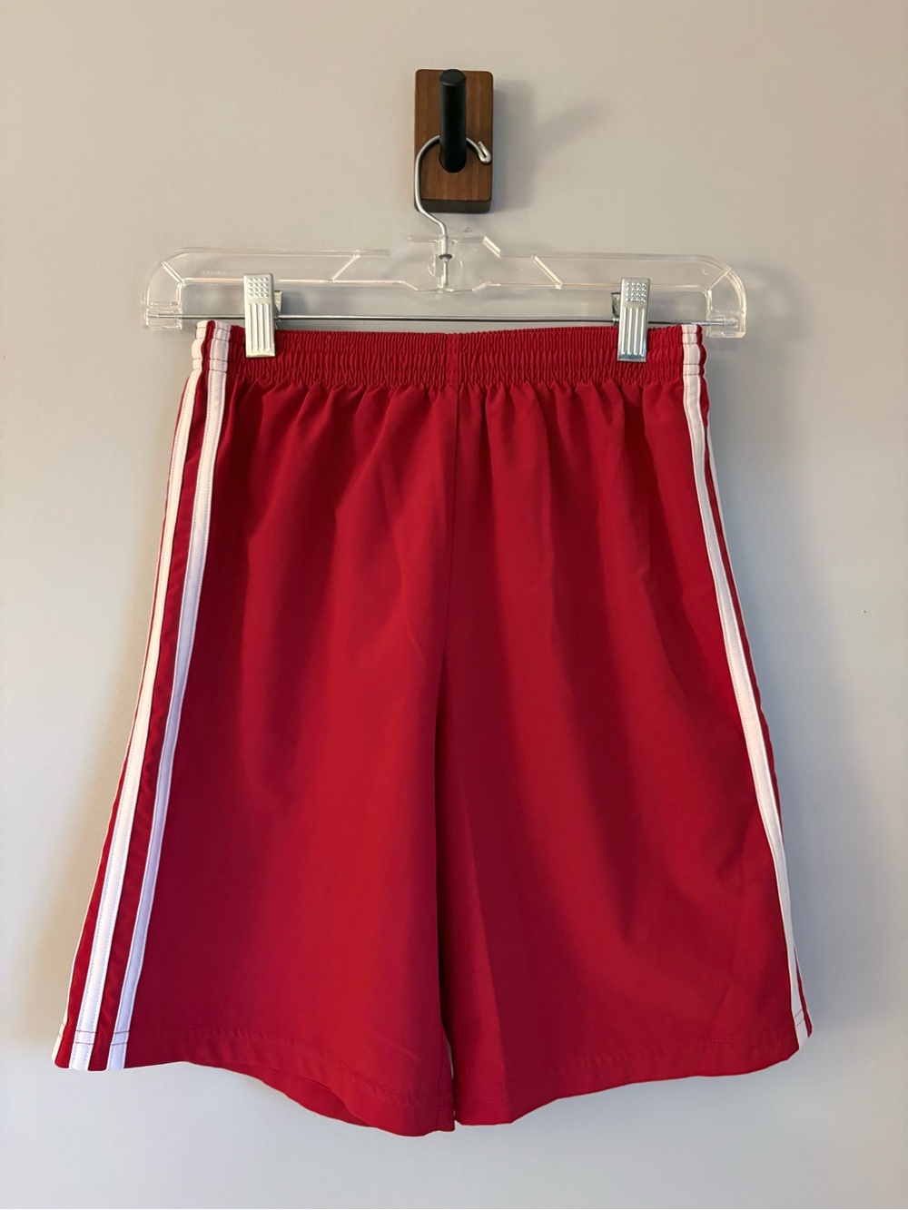 Adidas Youth Large YL Red Climalite 3 Stripe Soccer Athletic Shorts